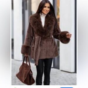 SHACI Women's Brown Faux Fur Coat